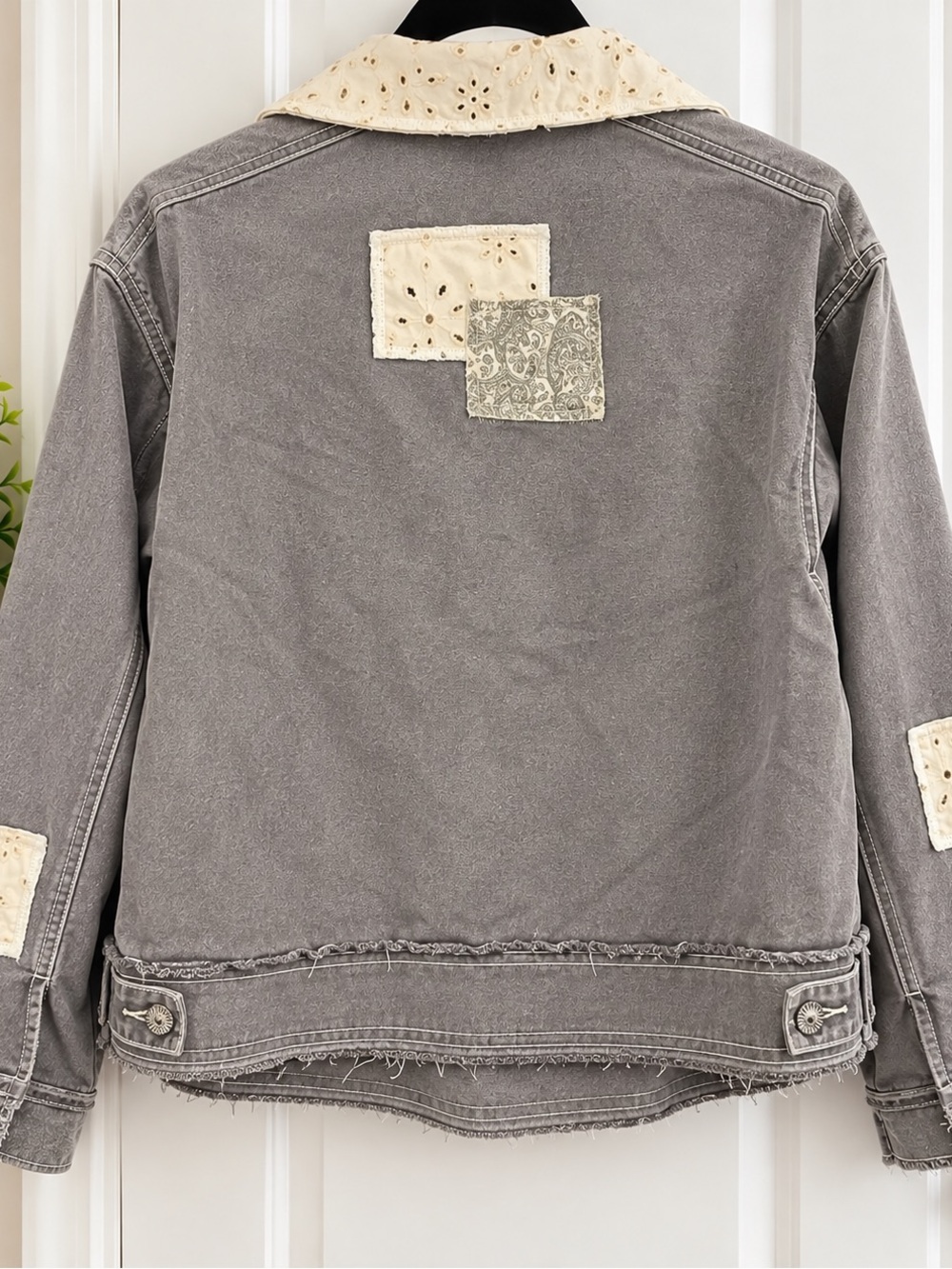 POL Gray Patchwork Jacket Small Eyelet Lace Paisley Boho NWOT - Picture 2 of 2